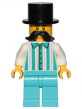 LEGO cty1150 Fairground Employee, Male - Black Top Hat, Moustache, White Shirt with Stripes, Medium Azure Legs